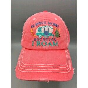 Distressed Baseball Home is Wherever I Roam Cap Trailer Dad Hat Pink Camping